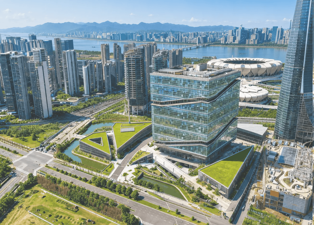 APEX 杭州校区外观,紧邻杭州奥体博览城